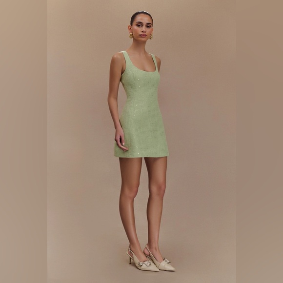NWT Meshki Beth Tweed Mini Dress Pastel Green Size Small - Picture 3 of 10